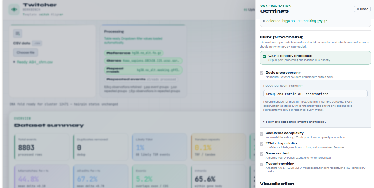 Settings for processed data